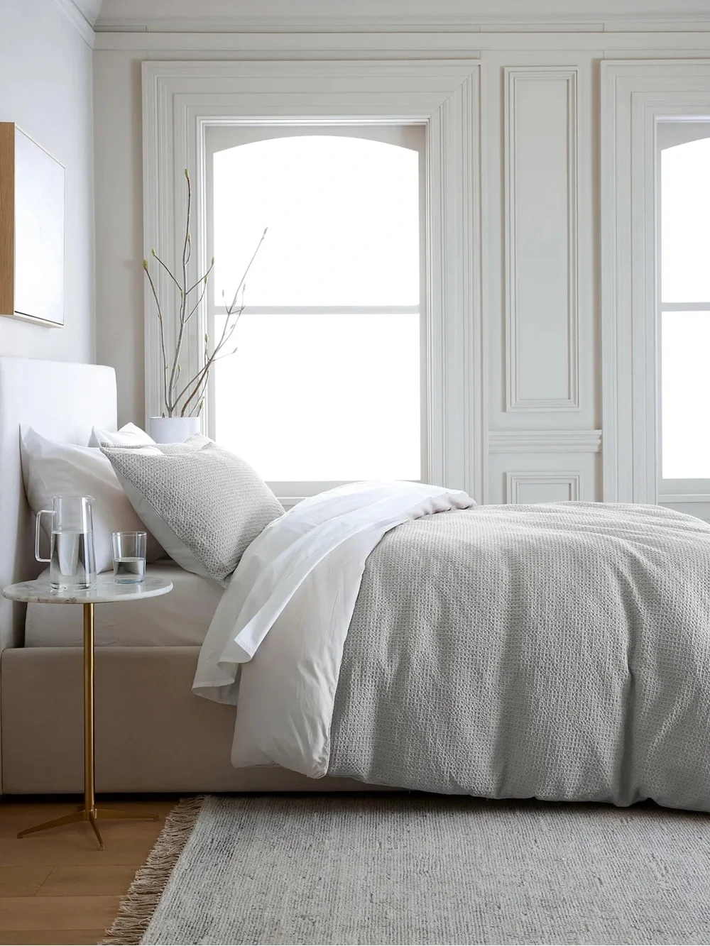 NWT QUINCE Organic Luxe Waffle Honeycomb Duvet Cover Set Lt Grey King/CalKing